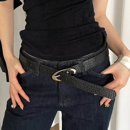 Fashion Lychee Pattern Belt Women's Oval Buckle Red High-grade All-matching