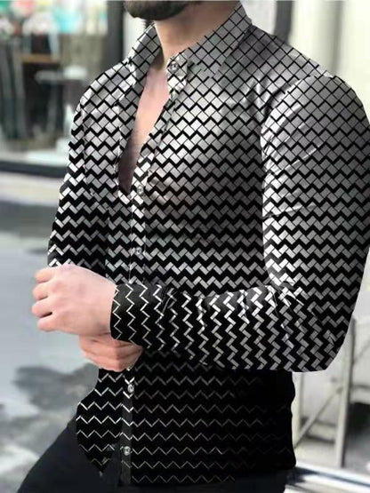 New Street Fashion European And American Youth Long Sleeve Shirt 3D Printed Casual Slim Fit Men Irregular Pattern Print