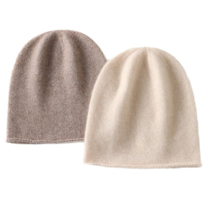 Cashmere Hat For Women Curled Brim Knitted Hat