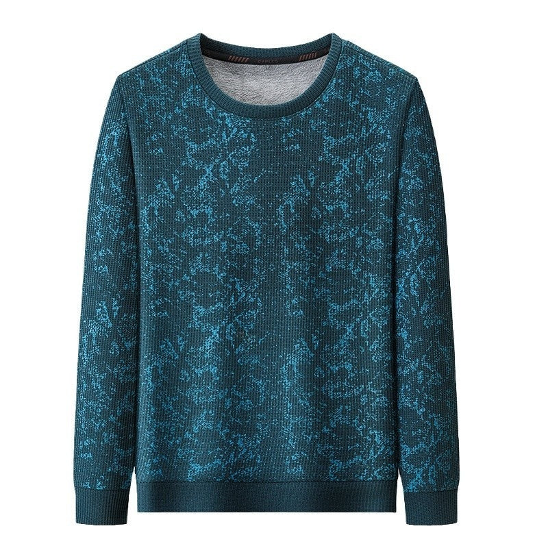 Men's Round Neck Printed Young And Middle-aged Long-sleeved Thickened Warm T-shirt