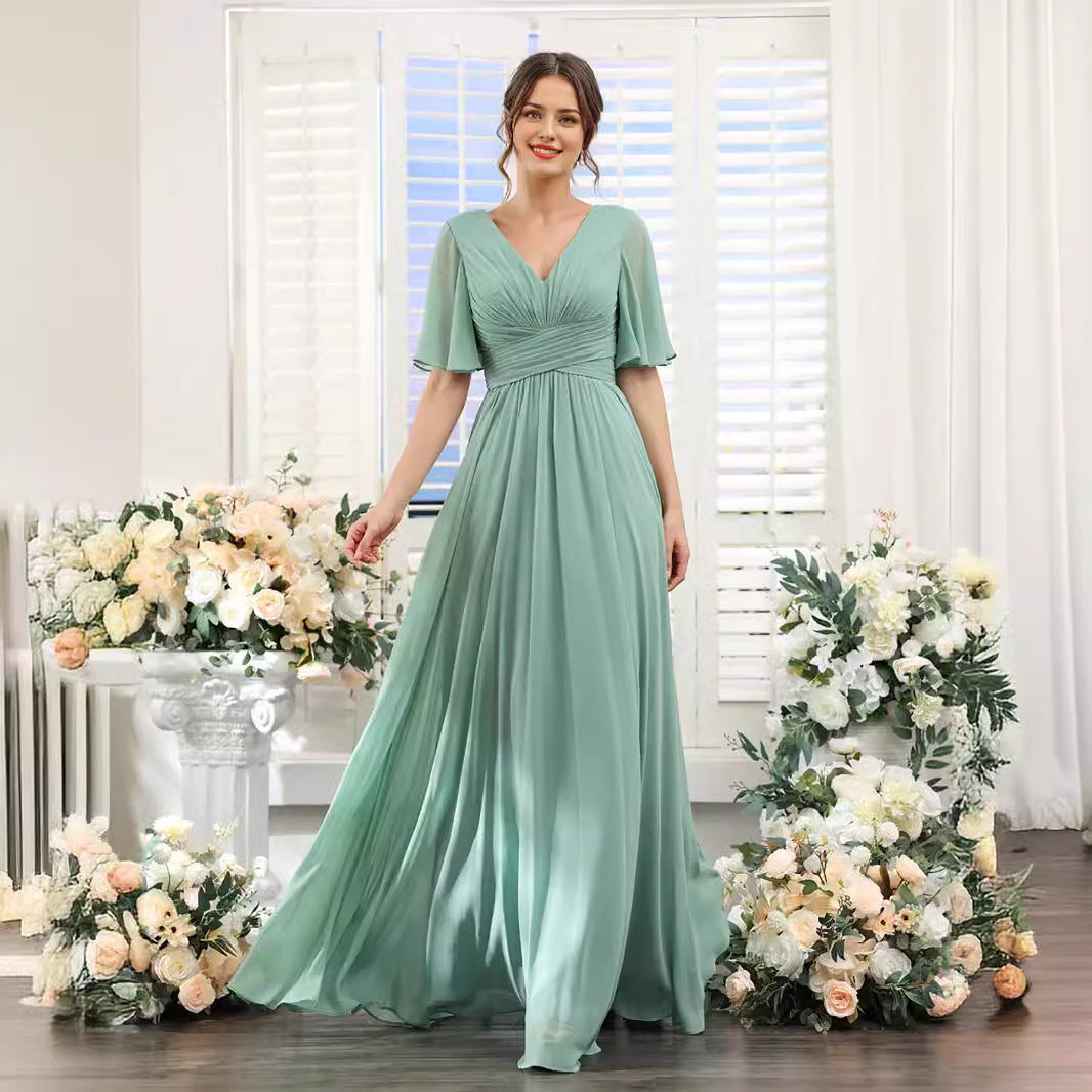 Split Mixed Satin Banquet Evening Long Dress
