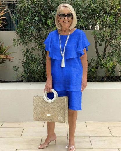 Ladies Short Sleeve Fashion Solid Color Dress