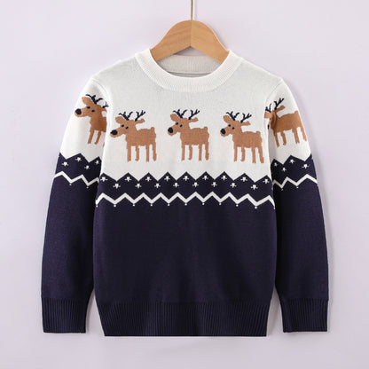 Intarsia Christmas Elk Heritage Knit Sweater