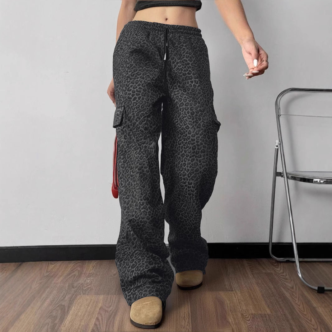 Printing Stylish Multi-pocket Street Overalls Loose-fit Tappered Trousers