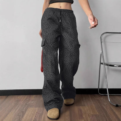 Printing Stylish Multi-pocket Street Overalls Loose-fit Tappered Trousers