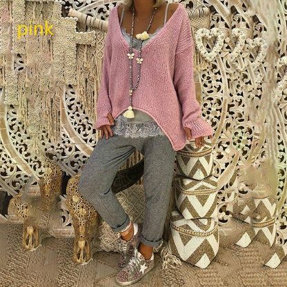 V-neck Loose Knitted Warm Commuter Sweater