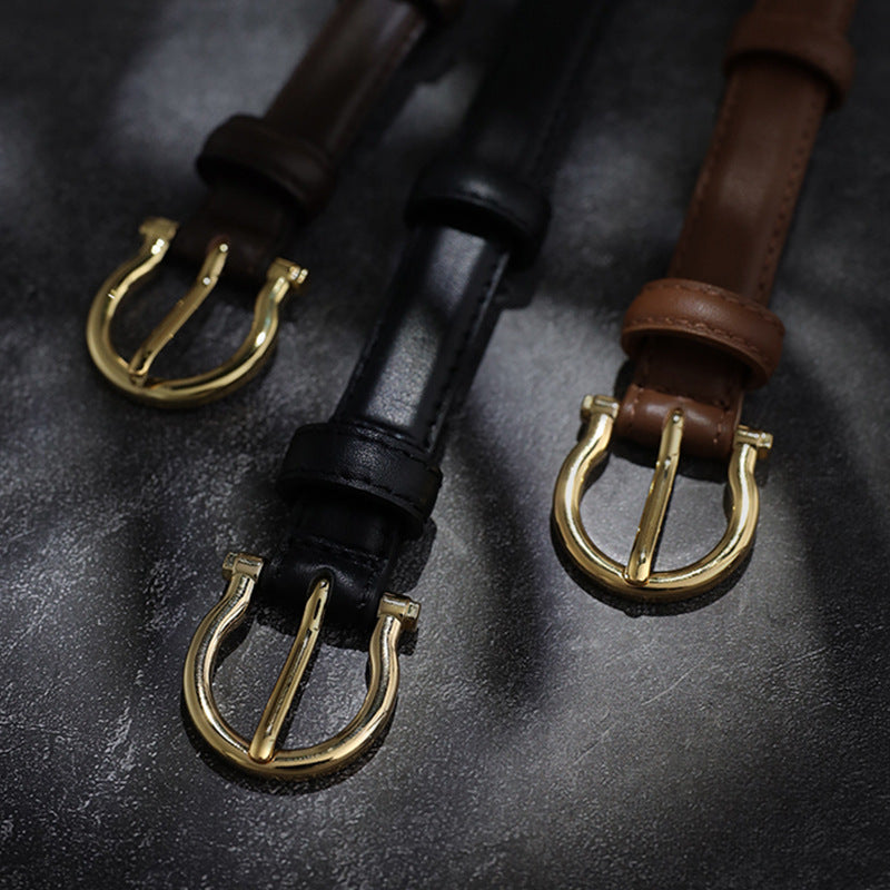 French Gold Buckle Genuine Leather Belt Women