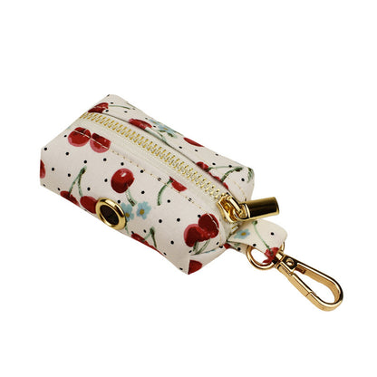 Red Cherry Printed Pet Collar Traction Rope Light Gold Release Buckle Cute Bow Strap