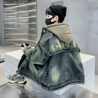 The Rugged Indigo: Older Boy Fleece-Lined Denim Performance Coat