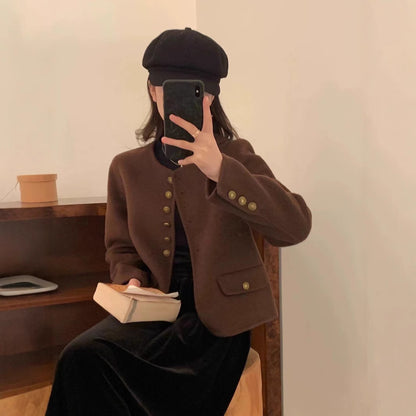 High Sense Short Temperamental Crew Neck Coat Women