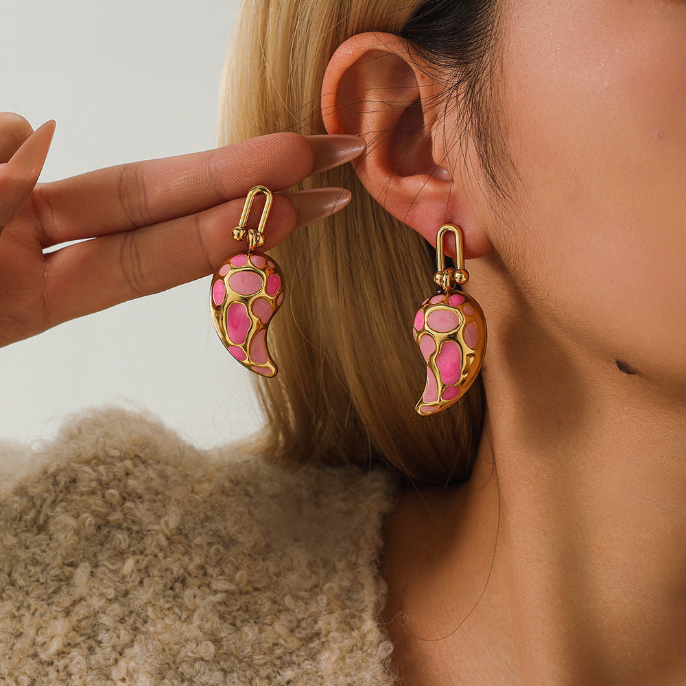 Elegant Drop-shaped Design Earrings U-shaped Buckle Stainless Steel Drop Oil