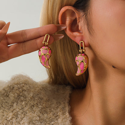 Elegant Drop-shaped Design Earrings U-shaped Buckle Stainless Steel Drop Oil