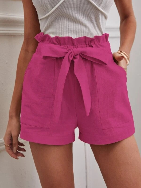 Loose Cotton And Linen Casual Pocket High Waist Wide Leg Shorts