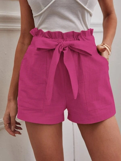 Loose Cotton And Linen Casual Pocket High Waist Wide Leg Shorts