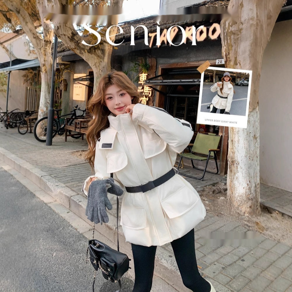 Waist-tight Slimming Hooded Women's Thick Mid-length Cotton-padded Coat