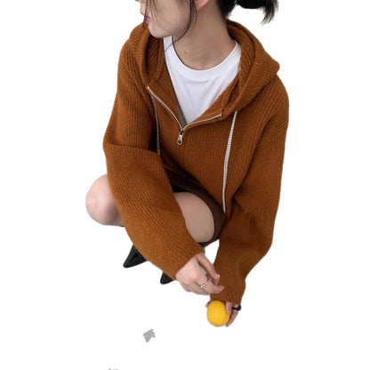 Double Zipper Hooded Knitted Niche Sweater Coat