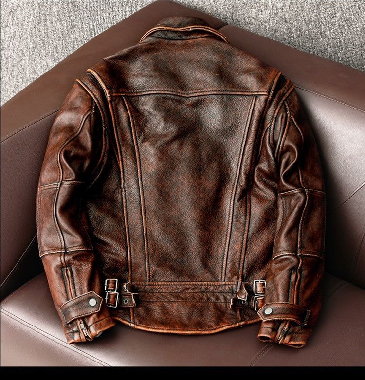 Motorcycle Short Stone Wash Worn Coat Distressed Biker Aesthetic