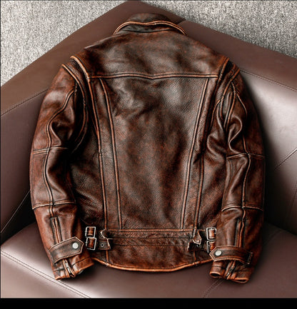 Motorcycle Short Stone Wash Worn Coat Distressed Biker Aesthetic