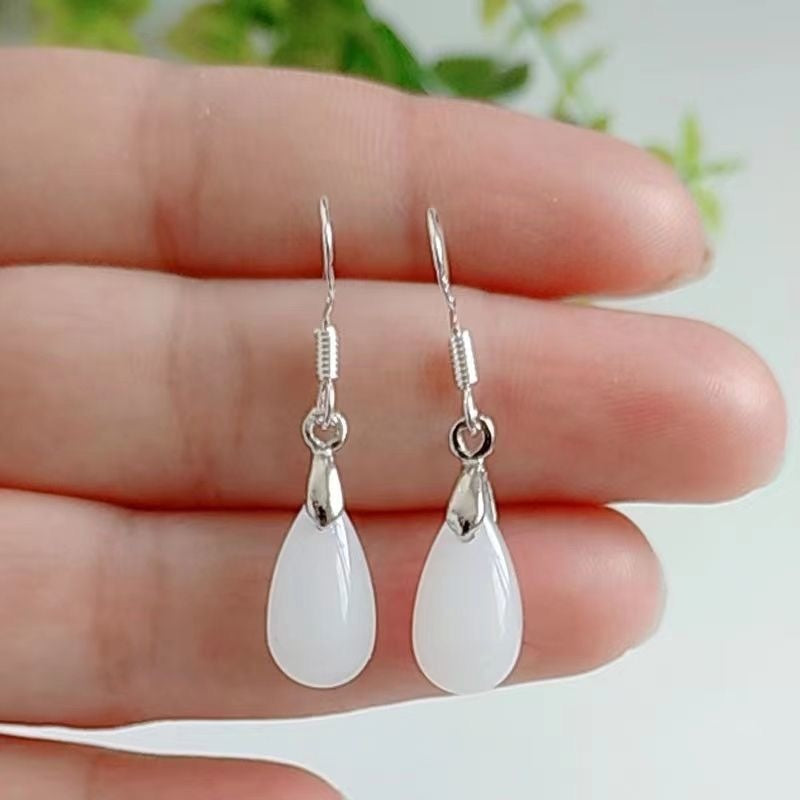 Natural Hetian Water Drop Female Jade Eardrop Earrings