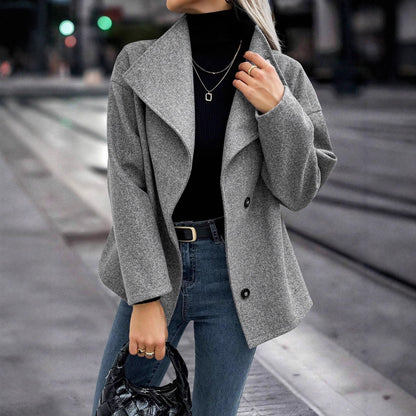 Stand Collar Single-breasted Loose Woolen Coat