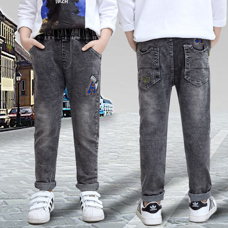 Boys Jeans Autumn Winter New One-Piece Velvet Plush Comfort