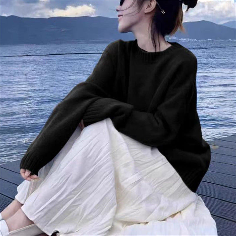 Soft Glutinous Thick Round Neck Knitwear Korean Style