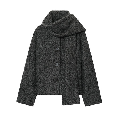 Women's Short Woolen Coat Matching Scarf