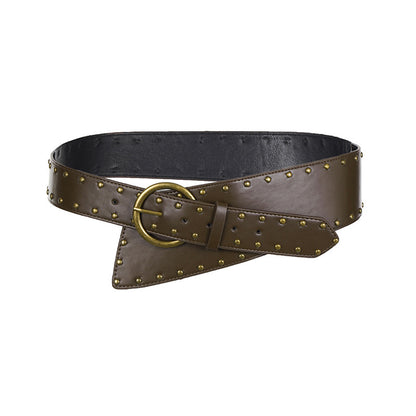 Retro Brown Base Rivet Metal Ring Buckle Personality Belt Punk