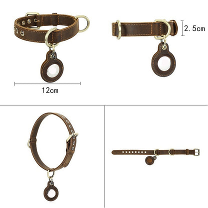 Retro Double-sided Cowhide Dog Collar Handmade Halter Positioning Tracking Anti-lost