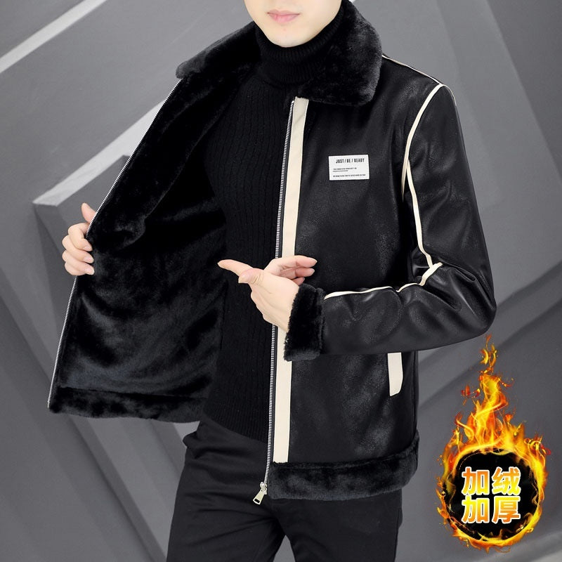 Coat Mens Warm Velvet Thickened Suede Leather Cotton-Padded Fur Integrated Supreme Comfort