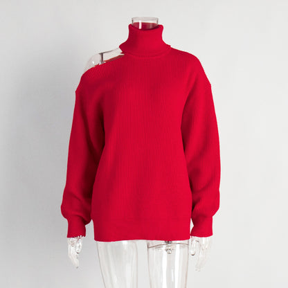 Fashion Pullover Knitting Turtleneck Off-the-shoulder Sweater
