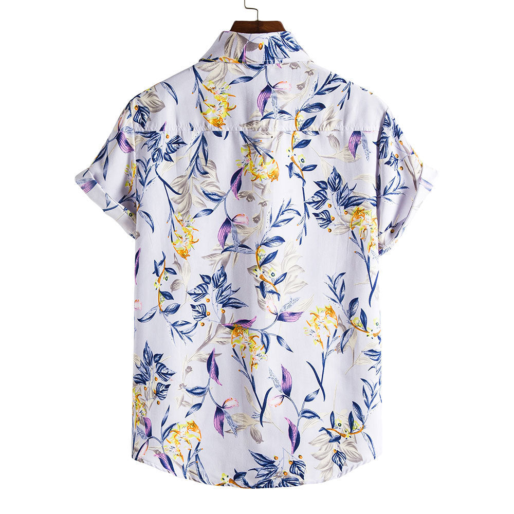 Casual Holiday Botanical Print Short Sleeve Shirt