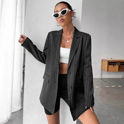 Striped Casual Coat For Women