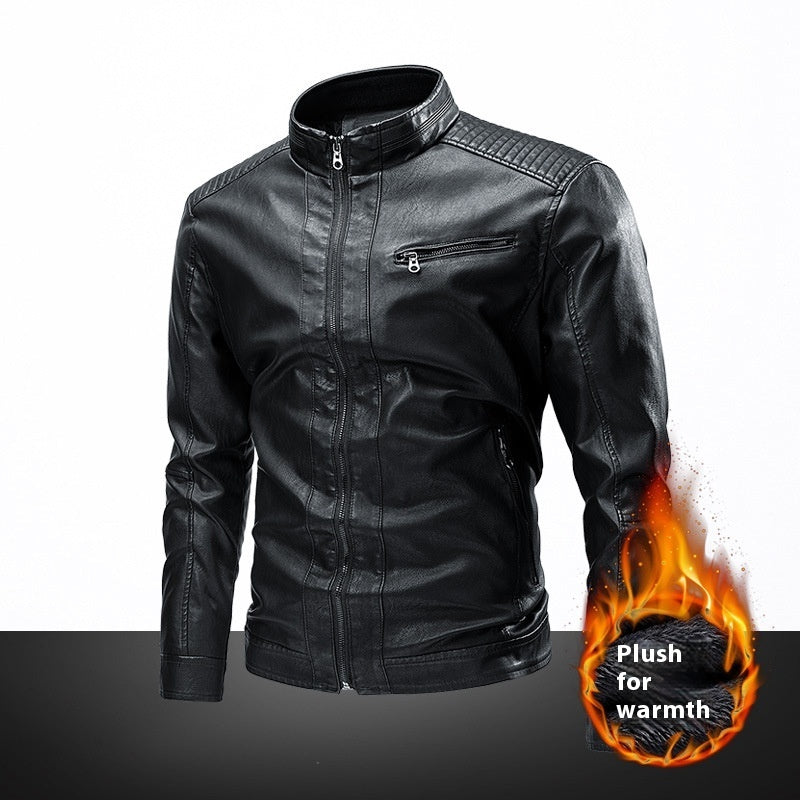 Spring Autumn Cross-Border Casual Mens Leather Stitching Motorcycle Retro Fashion Jacket Heritage Fusion