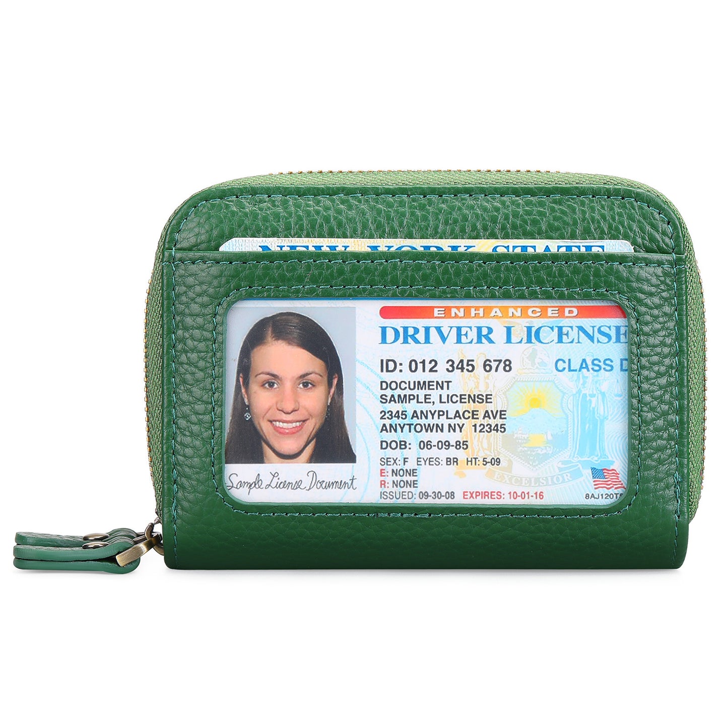 First Cowhide Double Layer Zipper Expanding Card Holder