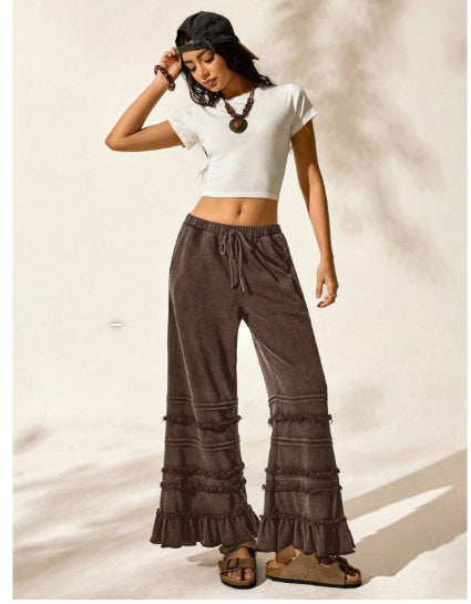 Summer Casual Vacation Style Black Worn Looking Washed-out Loose Flared Pants