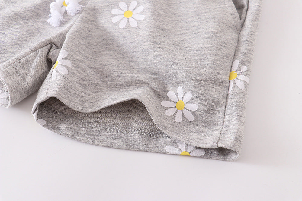 Girls' Light Gray Printing Little Daisy Shorts