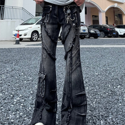 High Street Fan Color Jeans Women's Multi-pocket