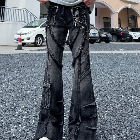 High Street Fan Color Jeans Women's Multi-pocket