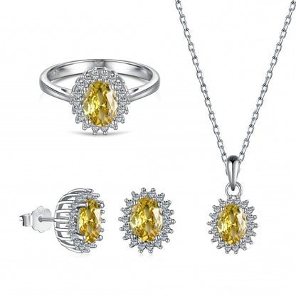 S925 Sterling Silver 5A Zircon Colored Gems Full Diamond Oval