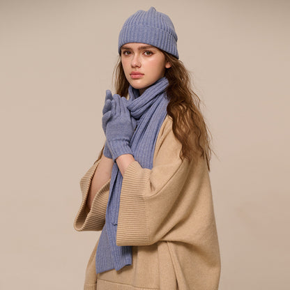 New Wool Scarf Hat Gloves Three-piece Set For Women