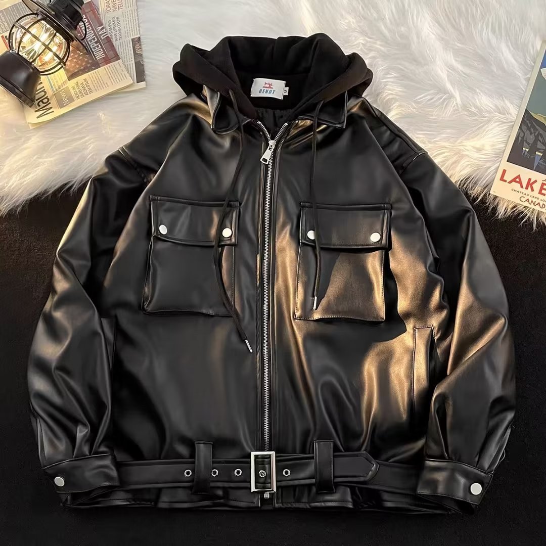 Mens Autumn Winter False-Two-Piece Hooded Jacket Layered Innovation