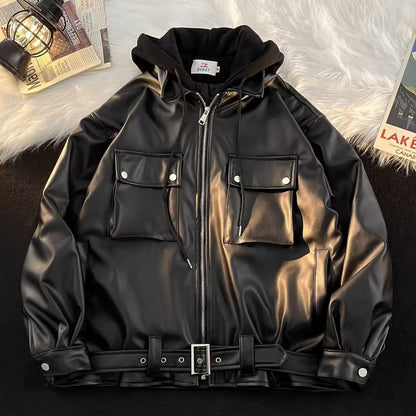 Mens Autumn Winter False-Two-Piece Hooded Jacket Layered Innovation