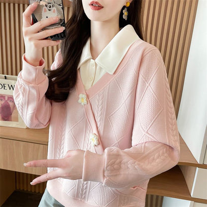 Plus Size Fake Two Pieces Sweater Women's Design Sense