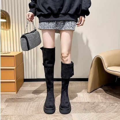 Over-the-knee Folding Long Tube Two-way Wear Boots With Chunky Heels Women's Thick Bottom