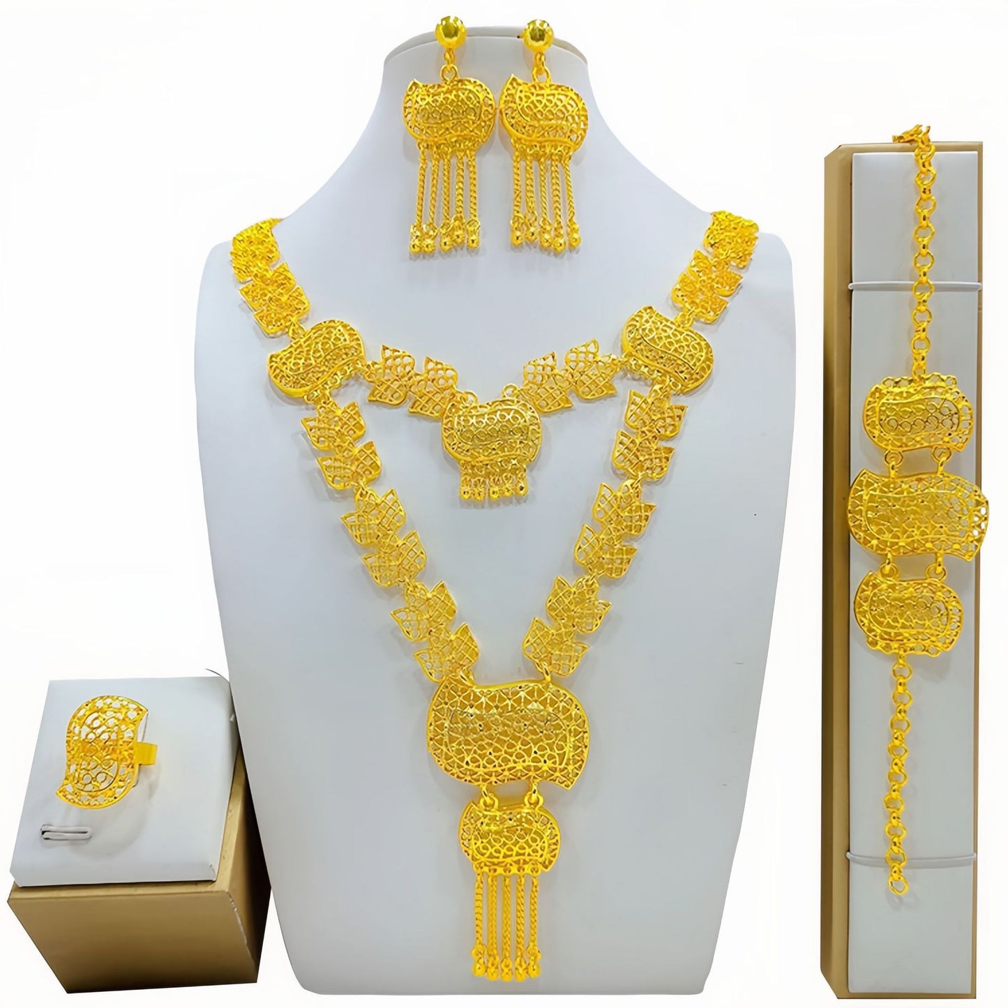 Fashion Women's Necklace Earring Ring Bracelet Suit