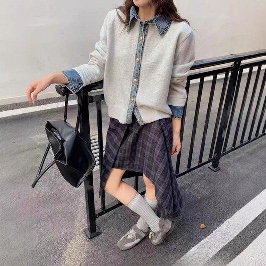 Korean Style Early Fake Two Pieces Sweaters