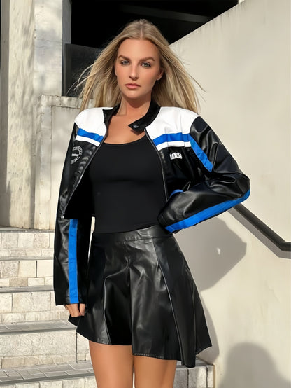 Striped Zipper Coat For Women