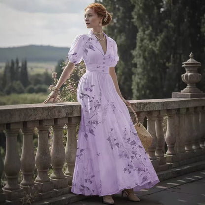 Women's Palace Style Printed Dress High Waist