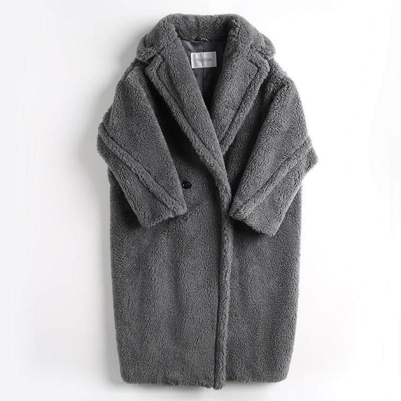 Women's Long Pink Wool Alpaca Fleecefiber Fur Coat